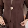 ⁦Gold Brooch Detail Jacket and Hem Edge Two-Piece Set Brown⁩ - الصورة ⁦6⁩