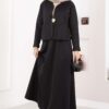 Gold Brooch Detail Jacket and Hem Edge Two-Piece Set Black - الصورة 3