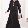 Gold Brooch Detail Jacket and Hem Edge Two-Piece Set Black - الصورة 5