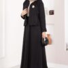 Gold Brooch Detail Jacket and Hem Edge Two-Piece Set Black - الصورة 4