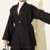 Gold Buttoned Waistband Elastic Two-Piece Knit Set Navy Blue - Afbeelding 2