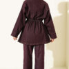Gold Buttoned Waistband Elastic Two-Piece Knit Set Plum - Imagen 3