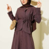 Belted Pleated Skirt Two-Piece Set Dark Brown - الصورة 2