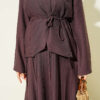 Belted Pleated Skirt Two-Piece Set Dark Brown - الصورة 4