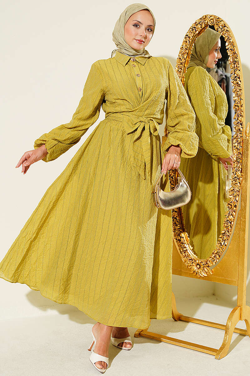 Ankle Button Blouse and Skirt Set Oil Green - Image 5