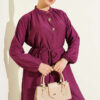 Long Tunic with Gold Button Two-Piece Set Burgundy - الصورة 2
