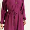 Long Tunic with Gold Button Two-Piece Set Burgundy - الصورة 4