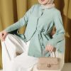 Buttoned Side-Tie Kimono Aqua Green