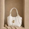 Short Handle Bag with Gold Lock Detail White