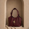 Short Handle Bag with Gold Lock Detail Burgundy