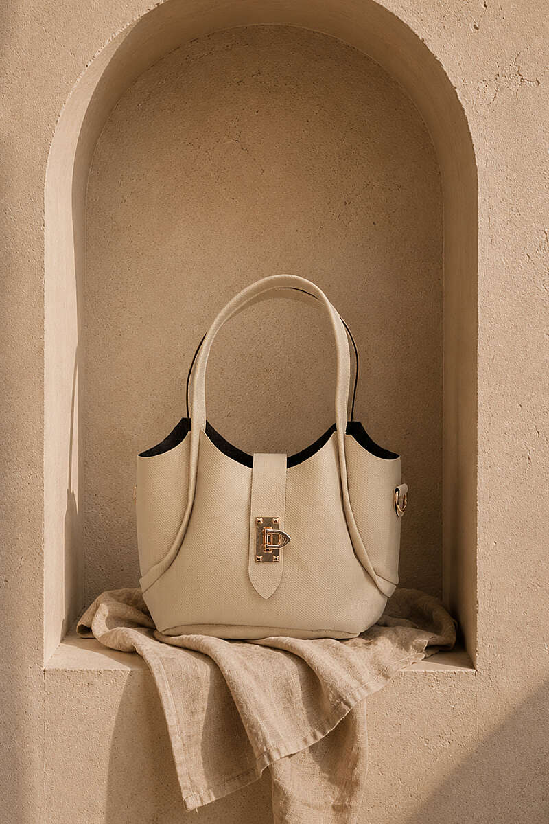 Short Handle Bag with Gold Lock Detail Mink