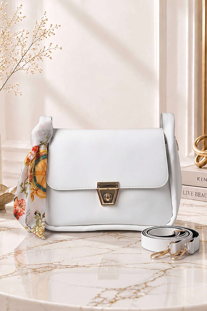 Gold Buckle Detail Scarf Bag White