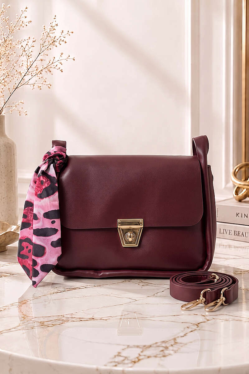 Gold Buckle Detail Scarf Bag Burgundy