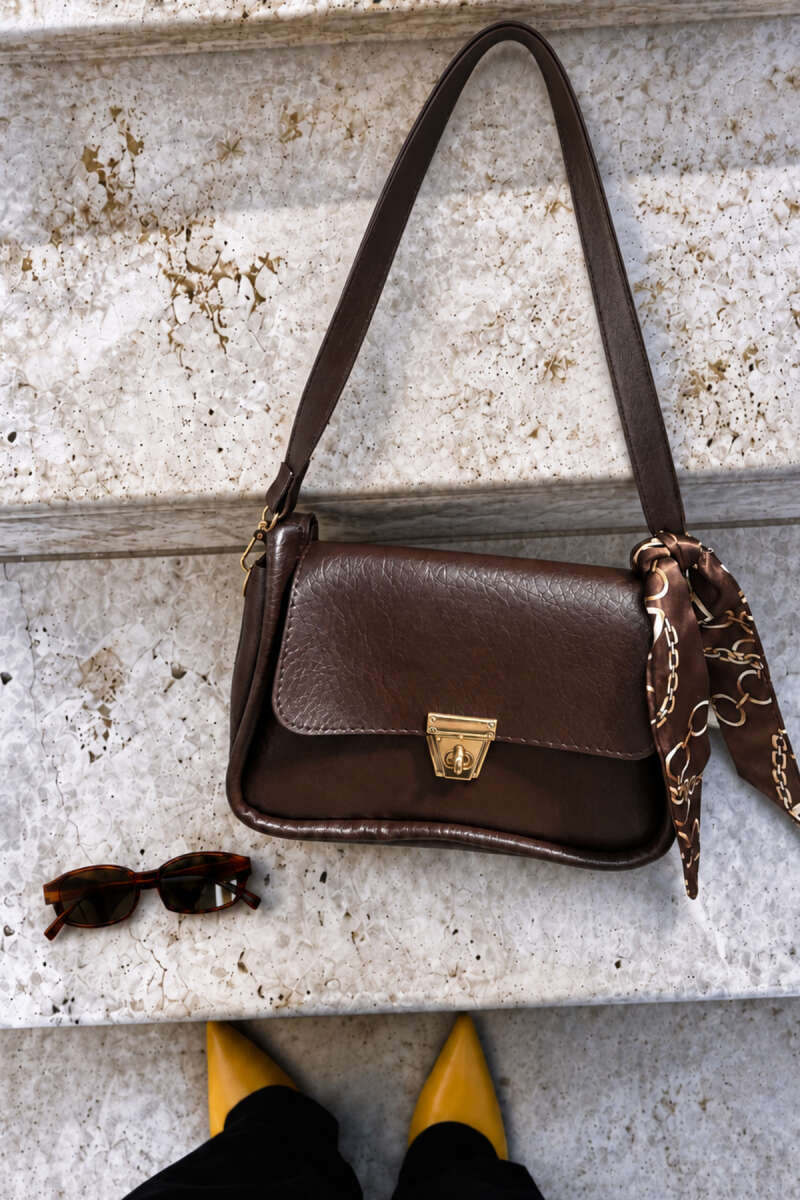 Gold Buckle Detail Scarf Bag Brown