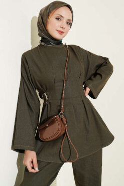 Alternative view of Gold Buckle Waist-Detail Two-Piece Set Khaki