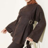 Gold Buckle Waist-Detail Two-Piece Set Brown – Bild 2