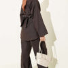 Gold Buckle Waist-Detail Two-Piece Set Brown – Bild 3