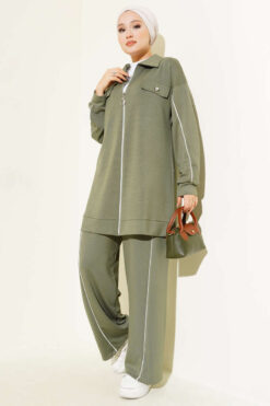 Shirt Collar Faux Pocket Lounge Set Hazel