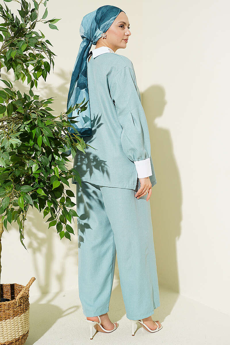Shirt Collar Stone Embellished Loose Two-Piece Set Hazel – Bild 3