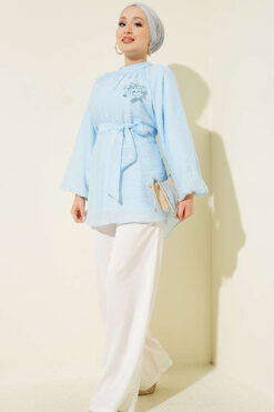 Alternative view of Rose Brooch Self-Belted Tunic Ice Blue