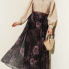 Rose Patterned Belted Tulle Skirt Dark Brown - Afbeelding 2