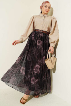 Alternative view of Rose Patterned Belted Tulle Skirt Dark Brown