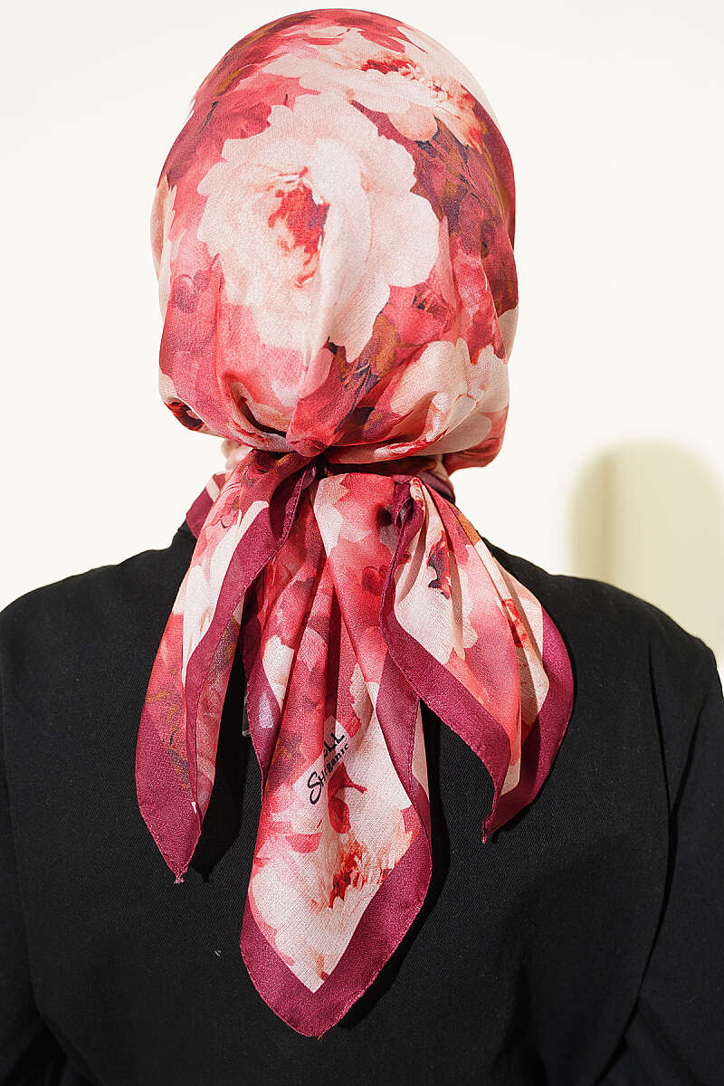 Rose Patterned Soft Scarf Burgundy - immagine 3