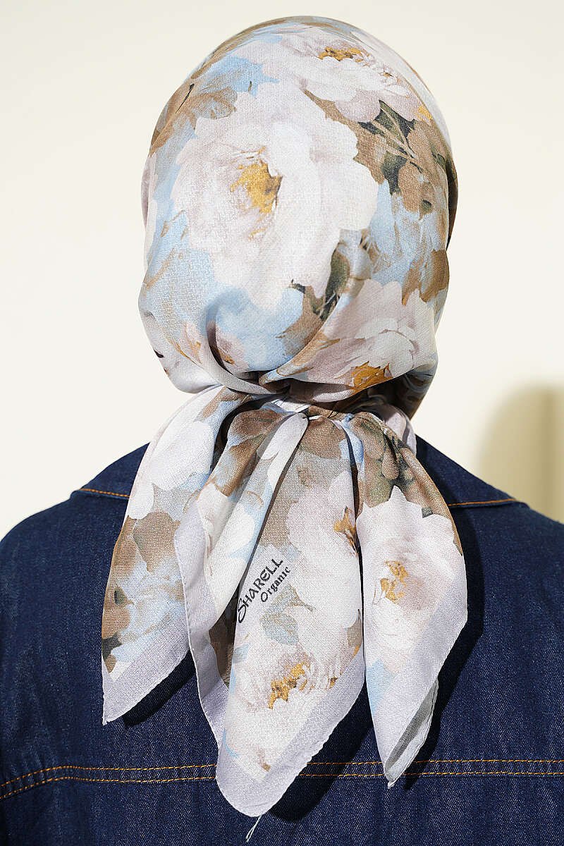 Rose Patterned Soft Scarf Grey – Bild 3