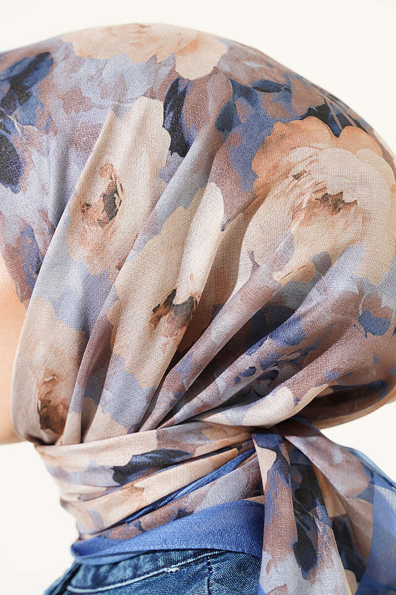 Rose Patterned Soft Scarf Indigo – Bild 4