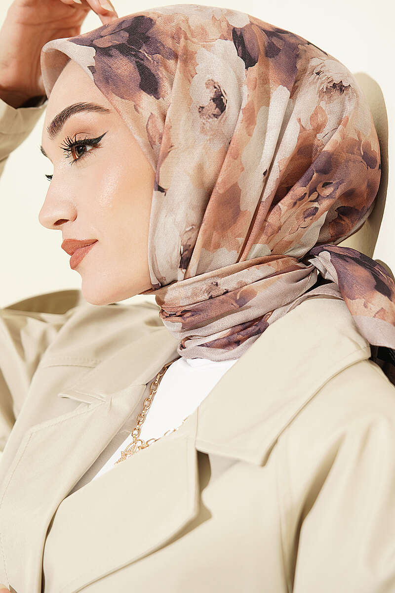 Rose Patterned Soft Scarf Sand Beige