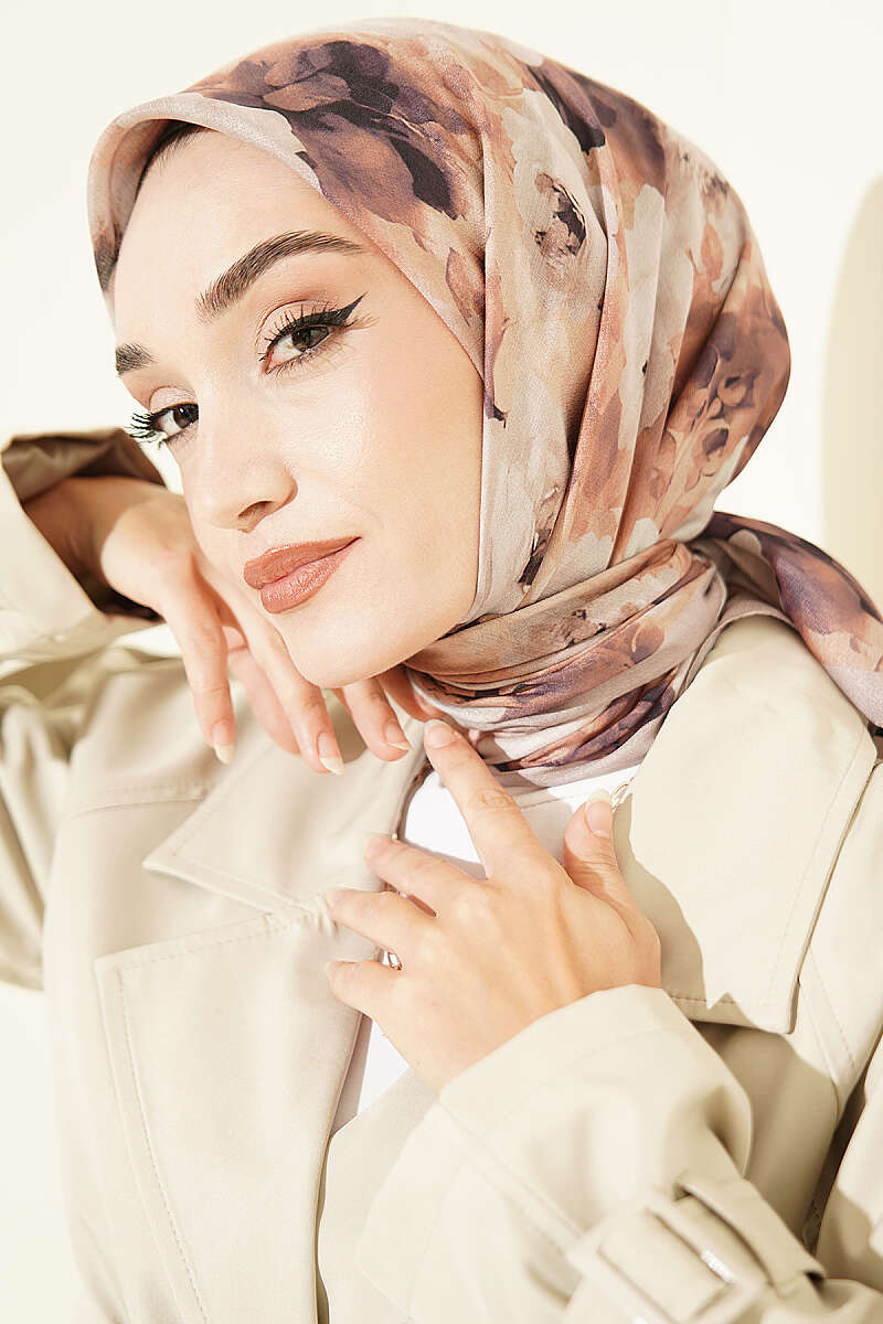 Rose Patterned Soft Scarf Sand Beige - Afbeelding 2