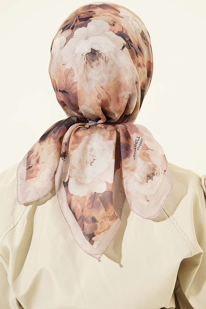 Rose Patterned Soft Scarf Sand Beige - Afbeelding 3