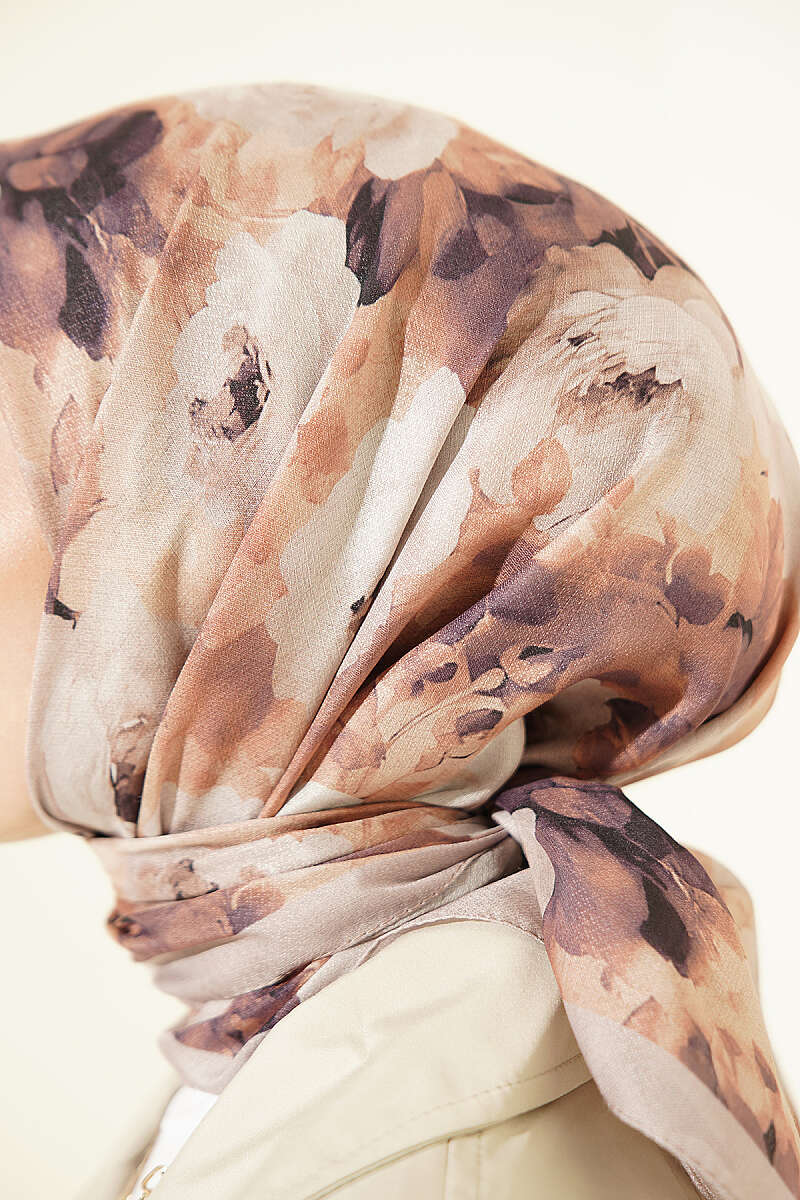 Rose Patterned Soft Scarf Sand Beige - Afbeelding 4