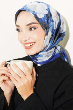 Alternative view of Rose Patterned Soft Scarf Navy Blue