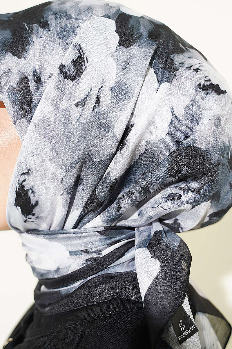 Rose Patterned Soft Scarf Black - Afbeelding 4