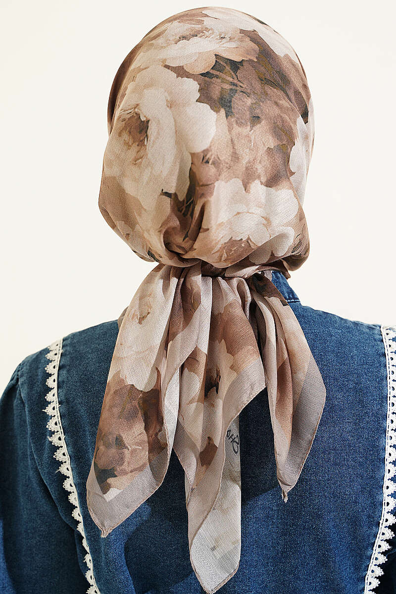 Rose Patterned Soft Scarf Mink - immagine 3
