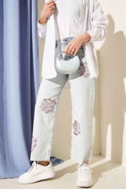 Alternative view of Rose Detail Mini Stone Detailed Pants Light Charcoal