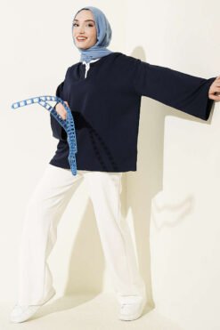 Alternative view of Mandarin Collar Loosely Fitted Tunic Navy Blue