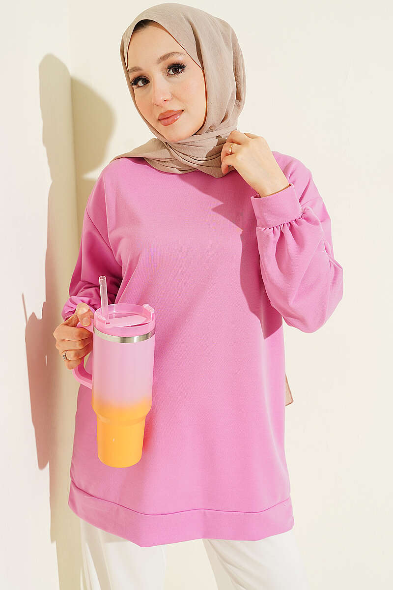 French Terry Plain Tunic Persian Rose