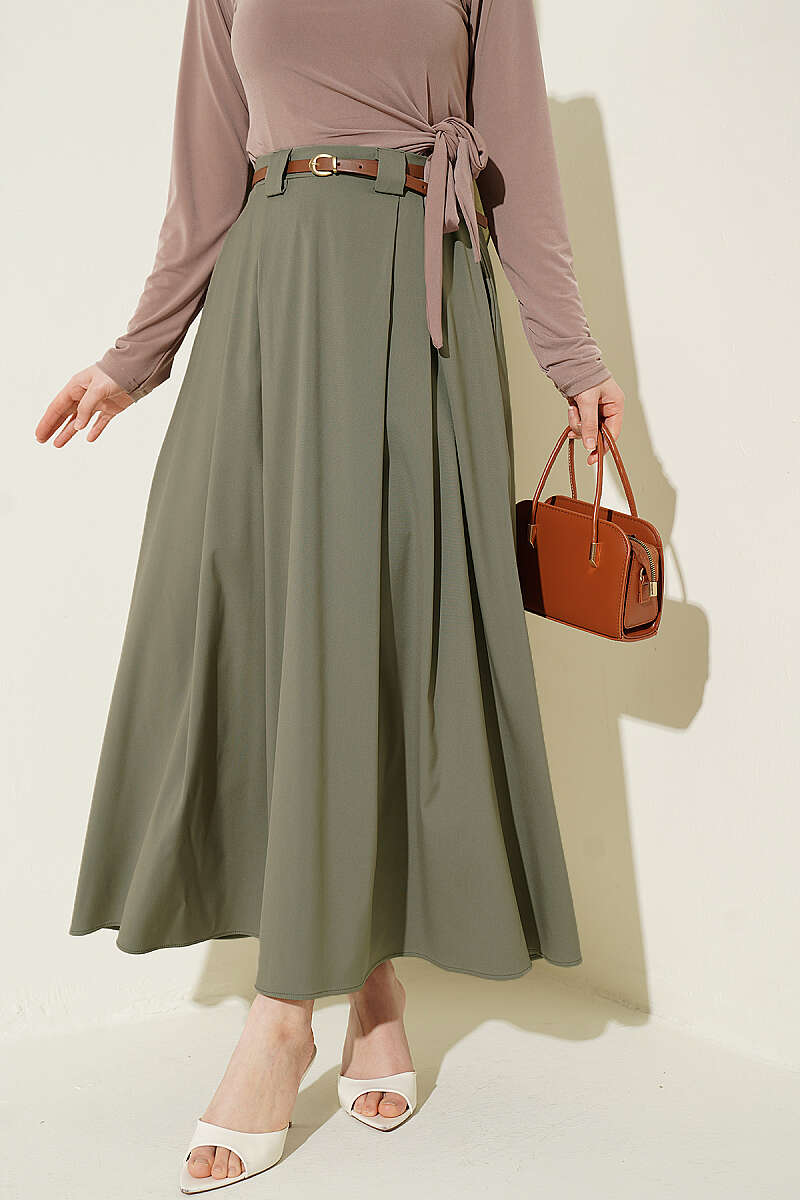 Thin Belted Pleated Skirt Hazel