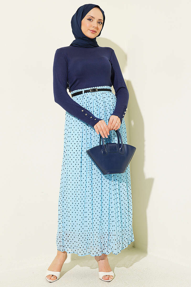 Lightweight Belted Polka Dot Chiffon Skirt Baby Blue – Bild 2