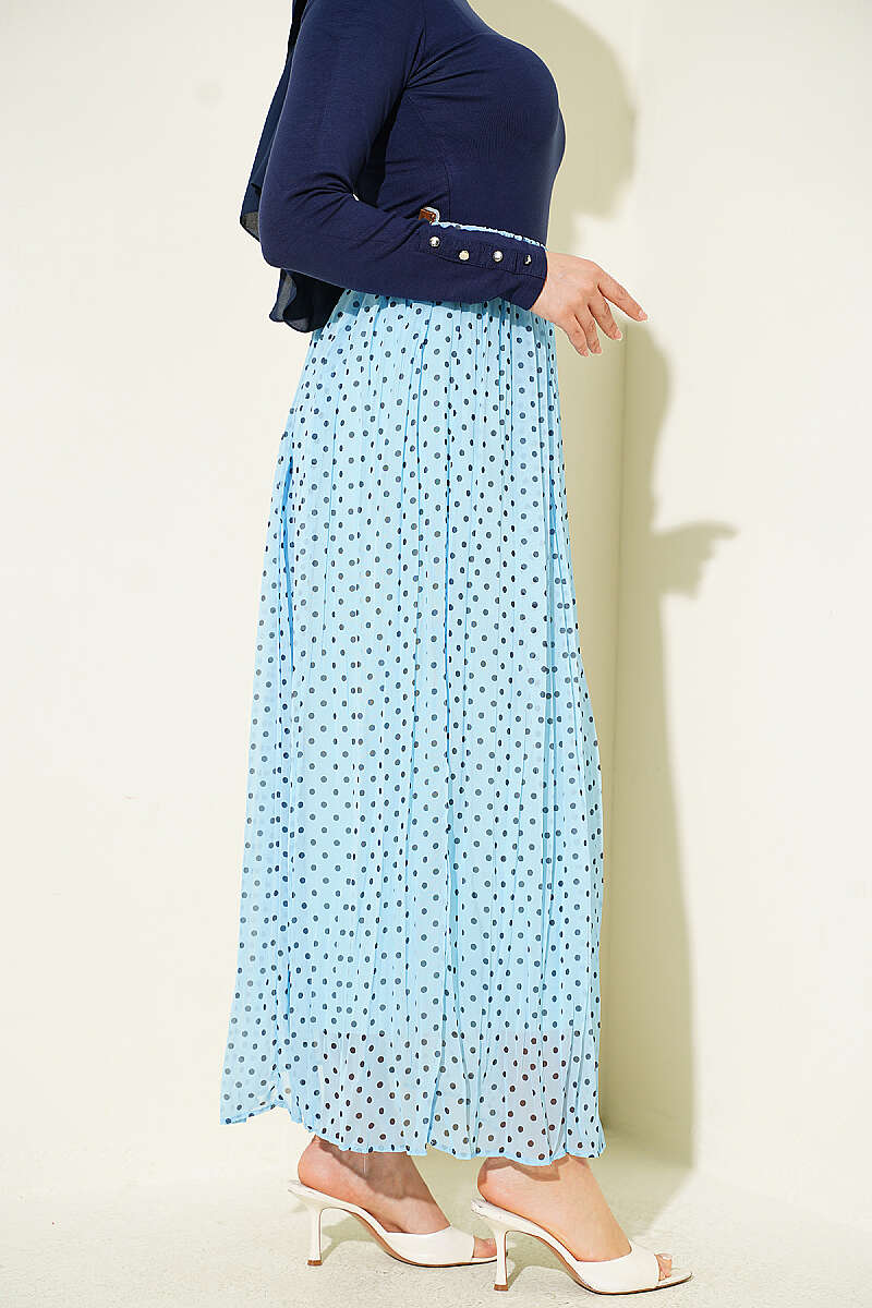 Lightweight Belted Polka Dot Chiffon Skirt Baby Blue – Bild 3