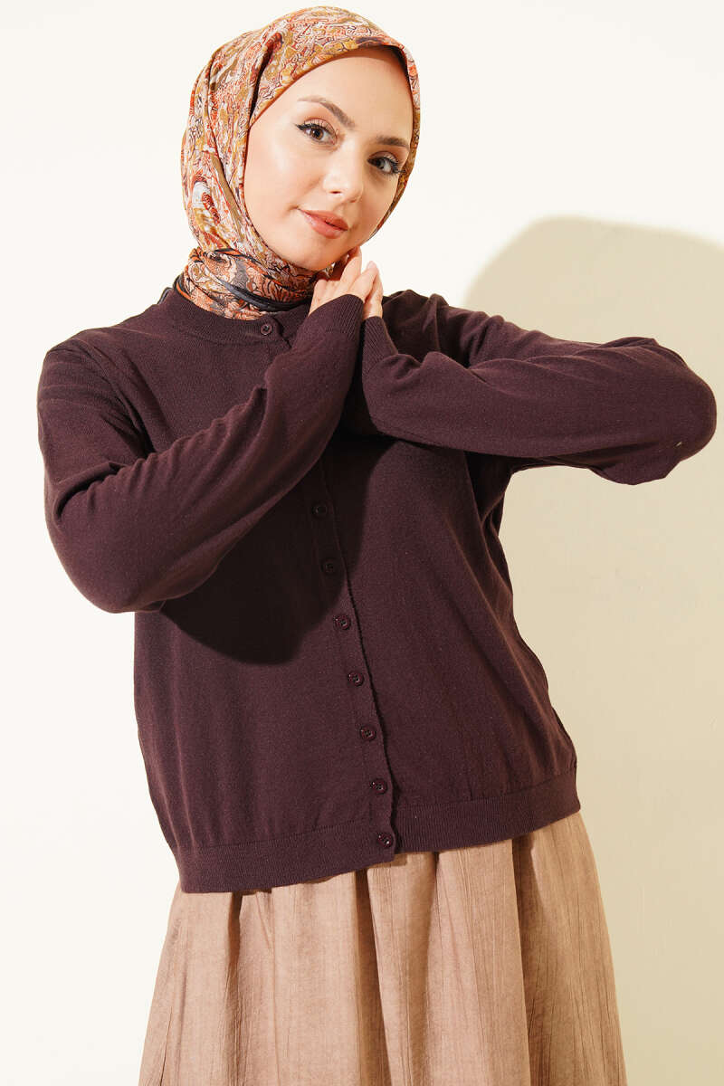 Lightweight Knitted Button-Up Cardigan Dark Brown