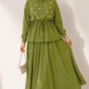 Pearl Flower Waist Tunic Skirt Set Oil Green