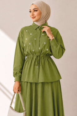 Alternative view of Pearl Flower Waist Tunic Skirt Set Oil Green