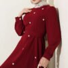 Pearl Flower Belted Dress Burgundy – Image 2