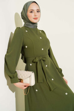 Alternative view of Pearl Flower Belted Dress Khaki