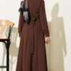 Pearl Flower Belted Dress Brown - Image 3