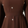 Pearl Flower Belted Dress Brown - Image 4