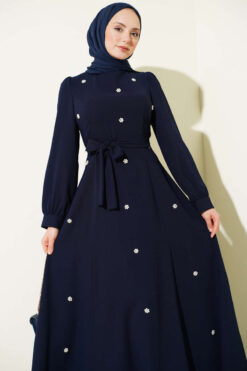 Alternative view of Pearl Flower Belted Dress Navy Blue